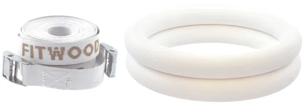 FitWood ULPU Gymnastikringe 28mm - Hvid-overflade / Hvid Strop